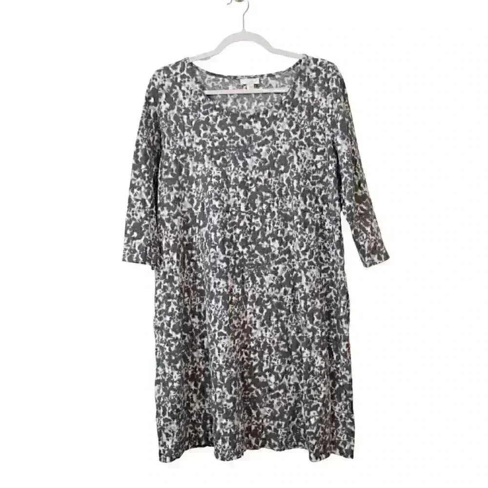 J Jill Purejill Shirt Dress Size Large Gray White Mottled Print Shift Casual